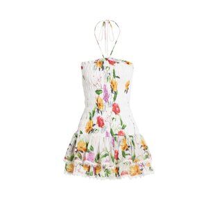 Charo Ruiz Ibiza Cusia Mini Dress Womens Medium White Red Smocked Halter Floral